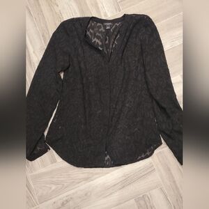 Ann Taylor black leopard sheer blouse XS